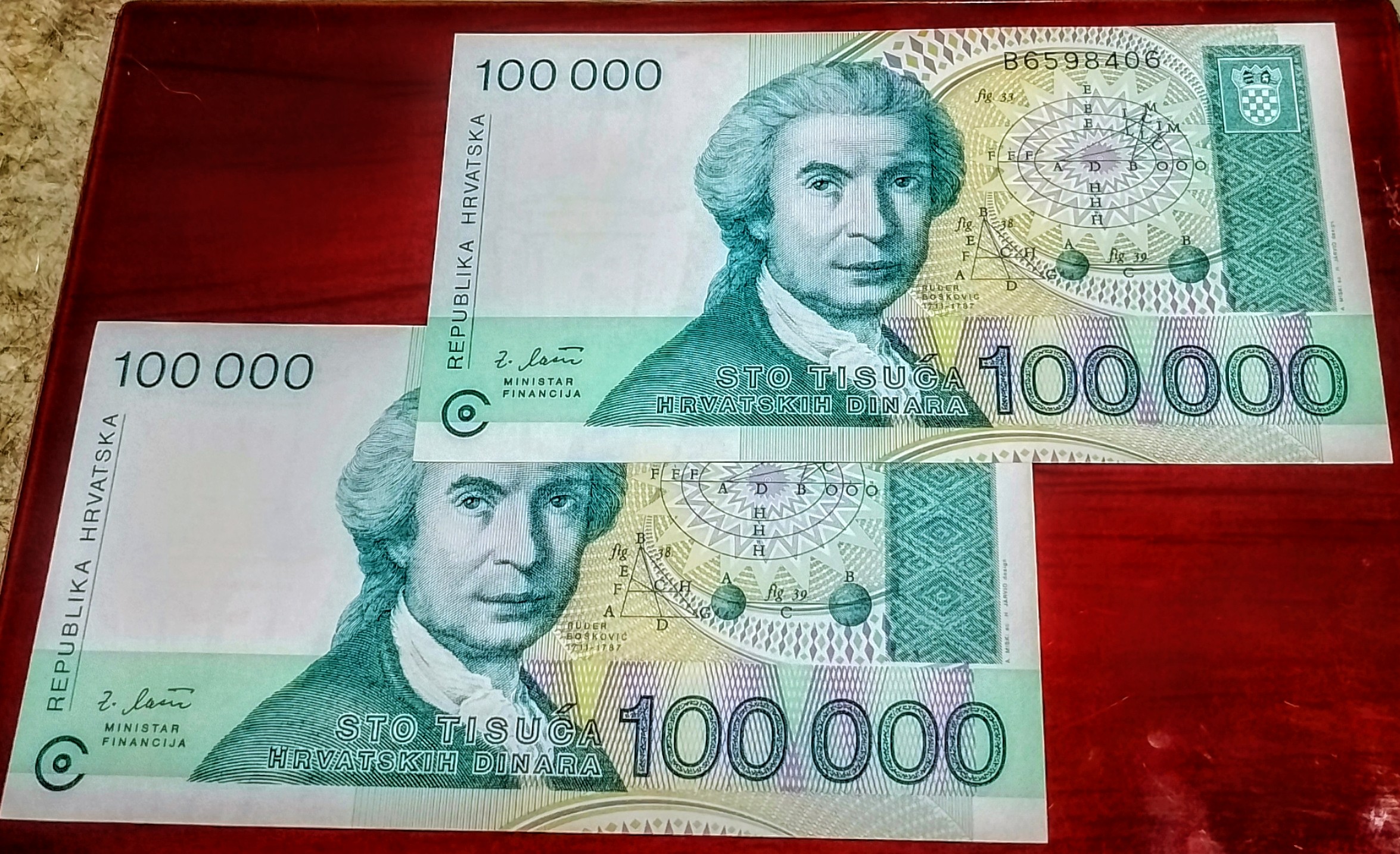 اسکناس 100000 دیناری بوسنی و هرزگوین کمیاب جفت