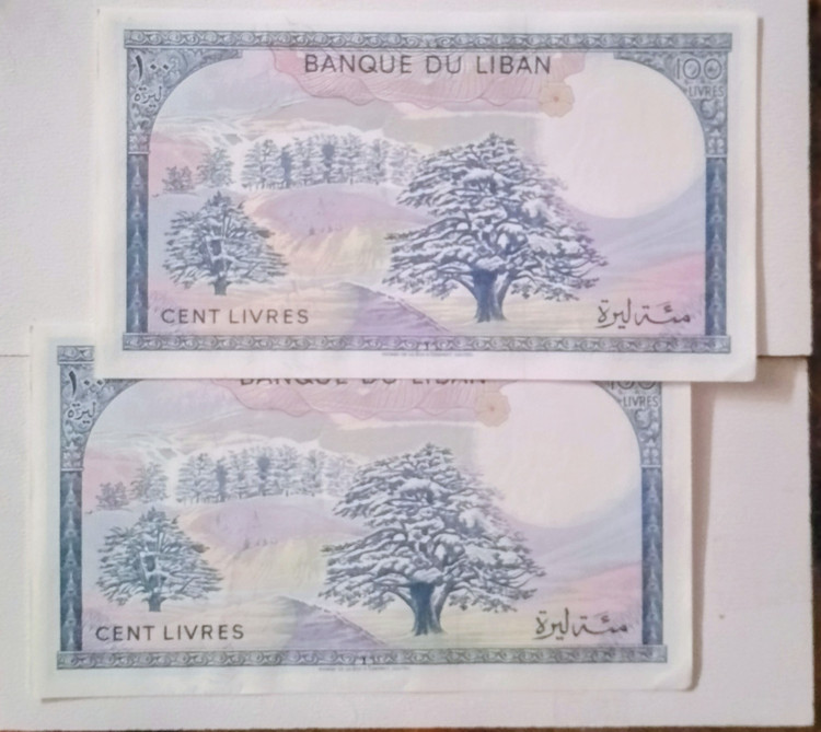 اسکناس جفت تابلوی 100 لیرة لبنان خوش نقش و رنگ سوپر بانکی